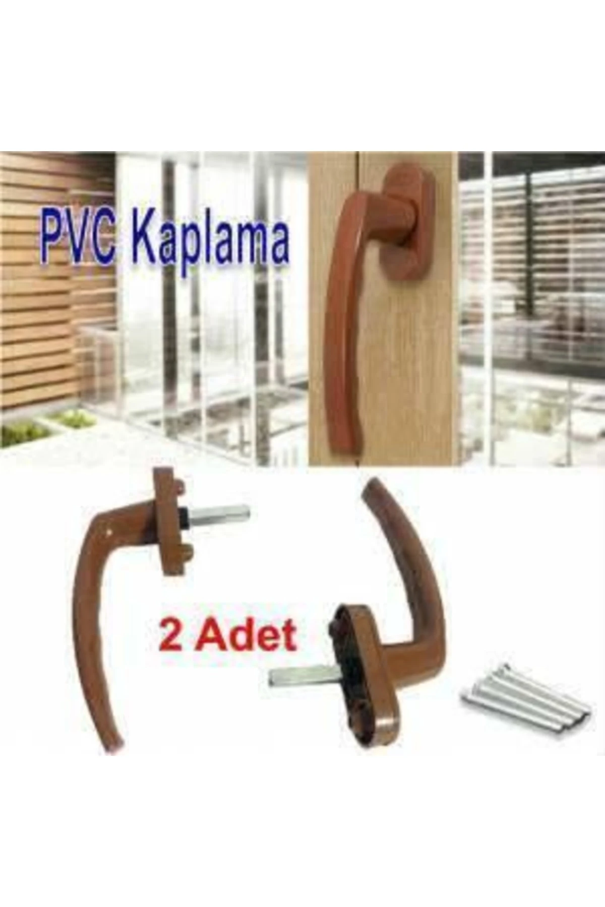 2 Adet Pvc Kaplama Pimapen Pencere Kapı Kolu Seti Kahverengi