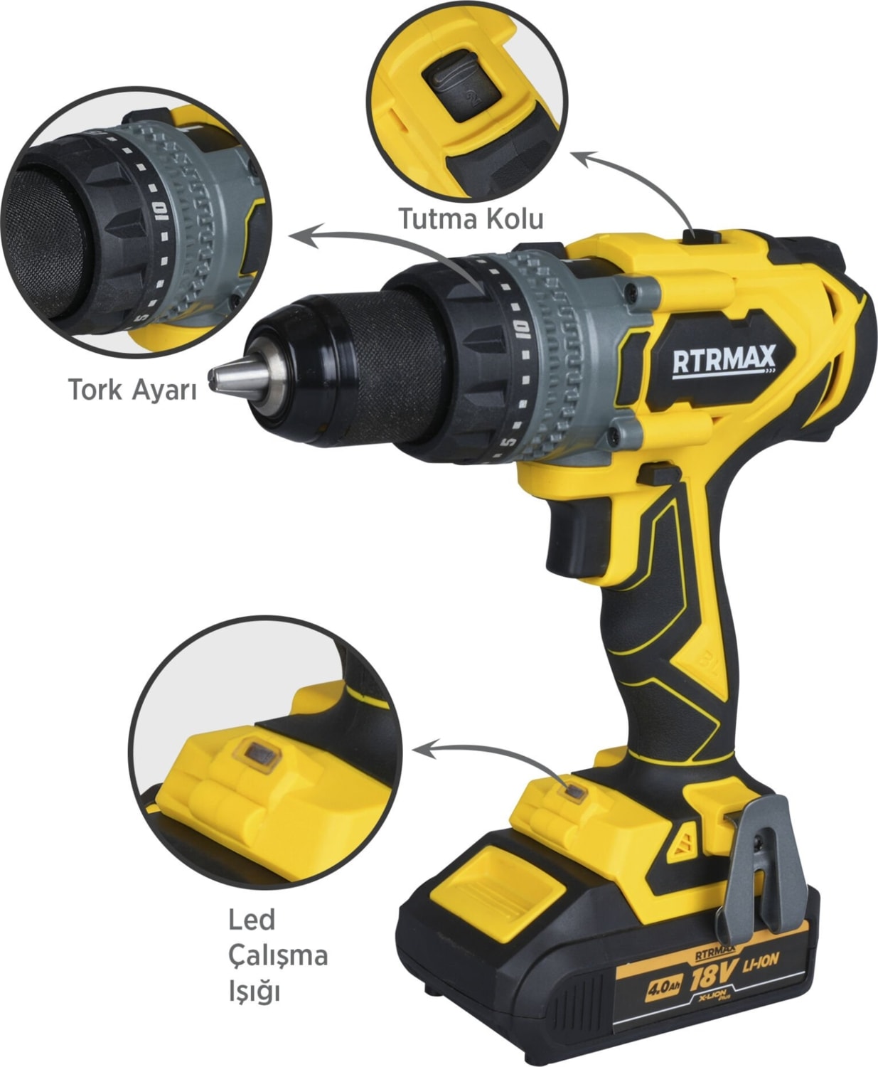 RTX3020 Şarjlı Darbeli Matkap Kömürsüz 150 Nm 2x4 Ah Plus Çift Akü Hızlı Şarj X-Lion - Akü Dahil