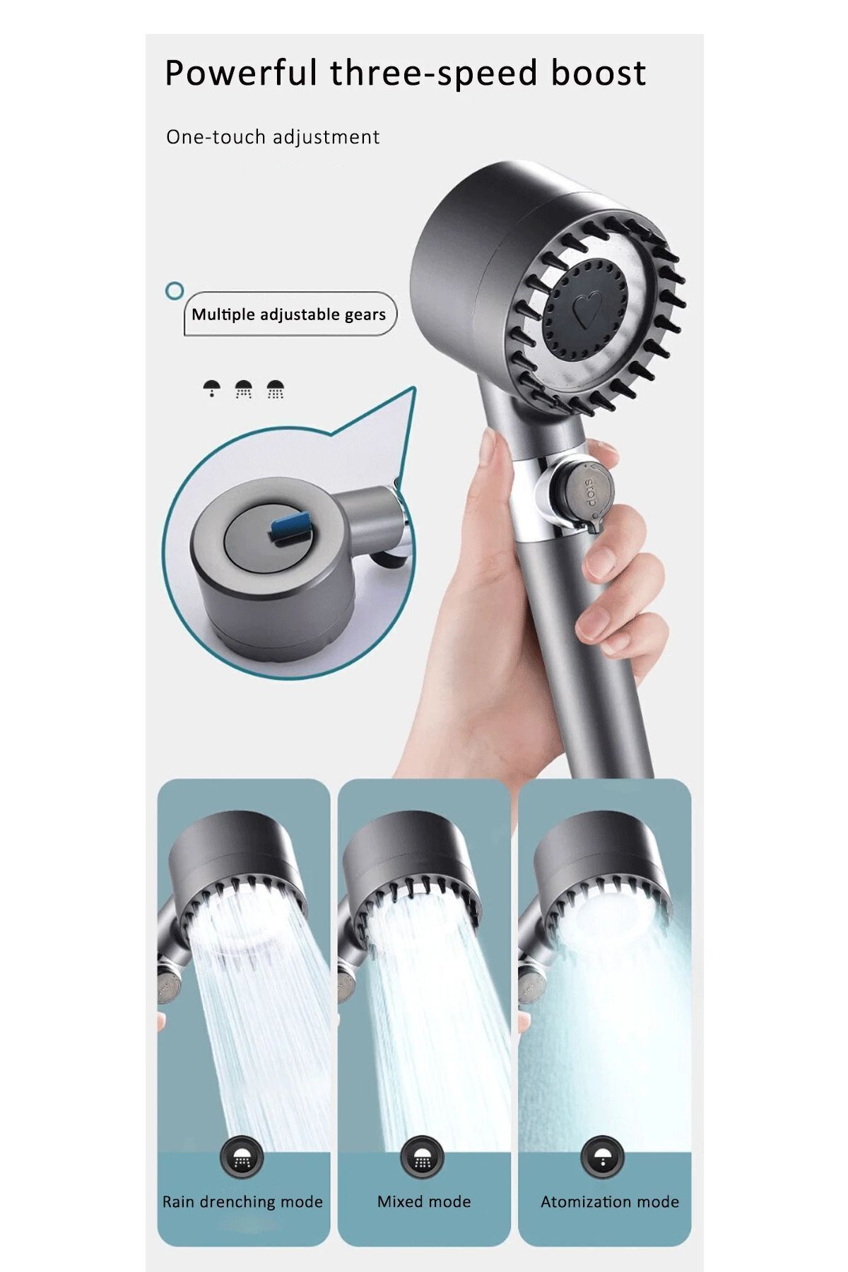 Masaj Etkili Filtreli 3 Fonksiyonlu El Duşu , Spiral Hortum Ve Mafsal 3'lü Set