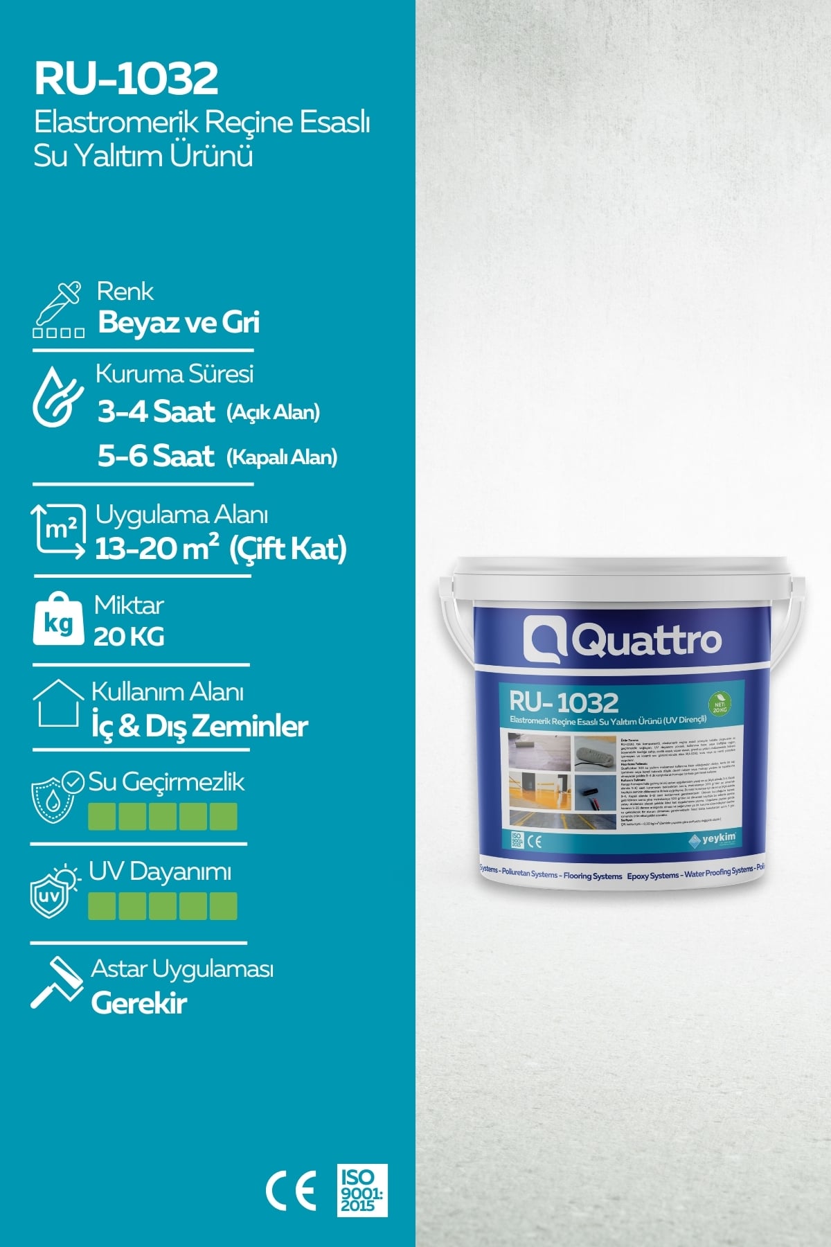 Quattro RU-1032 Elastromerik Reçine Esaslı Su Yalıtım Ürünü