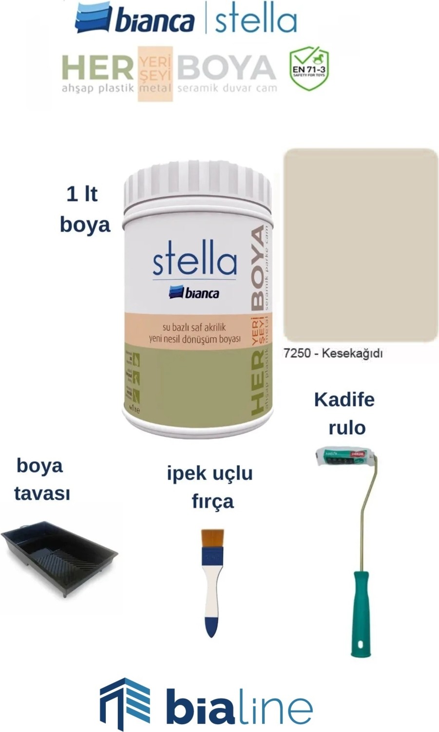 Stella Boya Seti ( Stella Boya- Kadife Rulo - Ipek Fırça - Boya Tavası) –kesekâğıdı