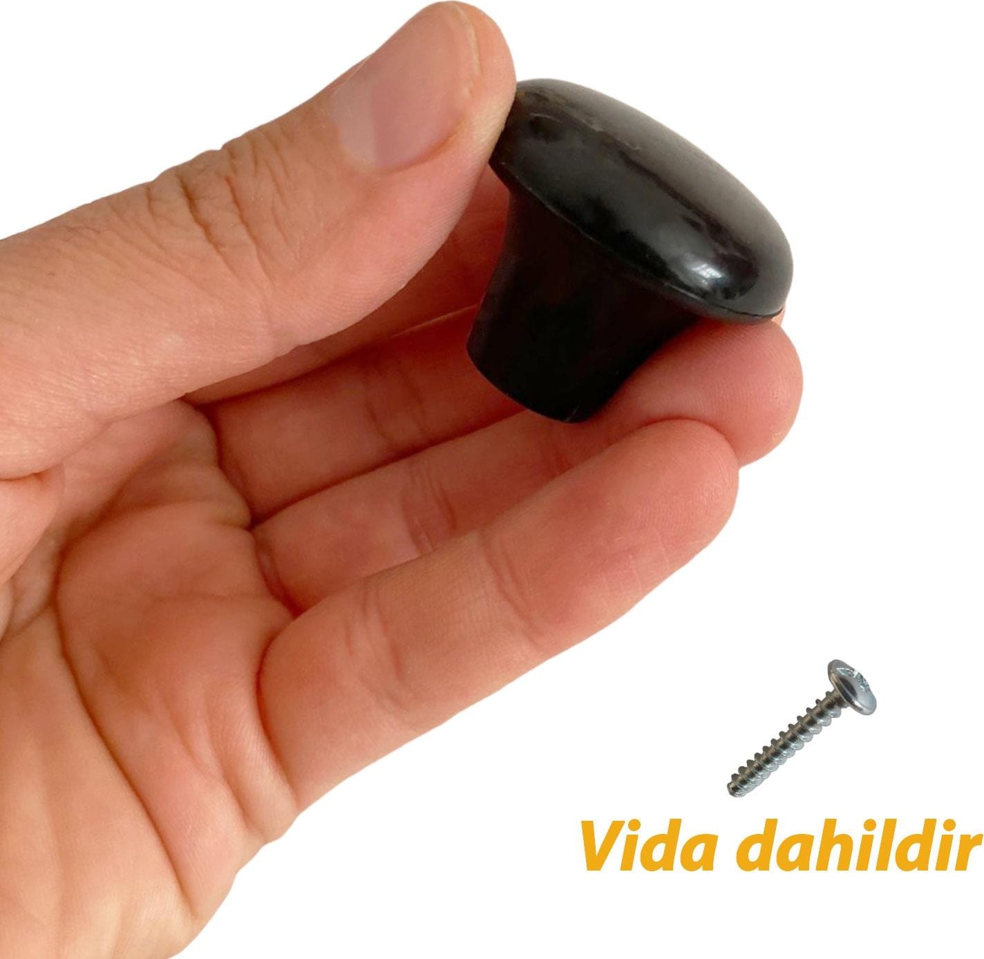 15 Adet Sert Plastik Mantar Düğme Kulp Siyah Dolap Mobilya Mutfak Dolabı Çekmece Kapak Kulbu