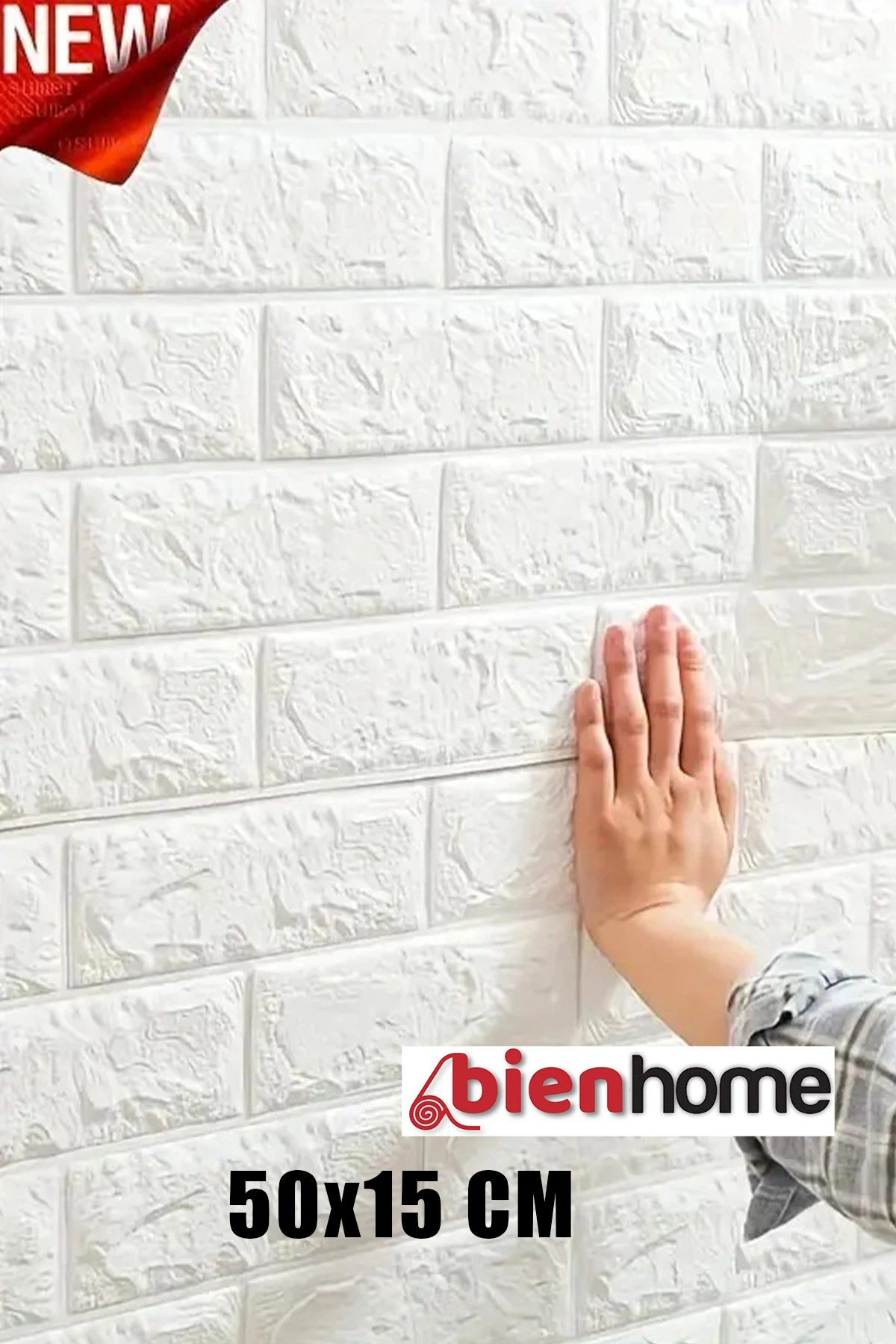 Yeni Kendinden Yapışkanlı Duvar Paneli Esnek Köpük Paneli 3d Boyutlu Tuğla Desen Beyaz 50x15 Cm