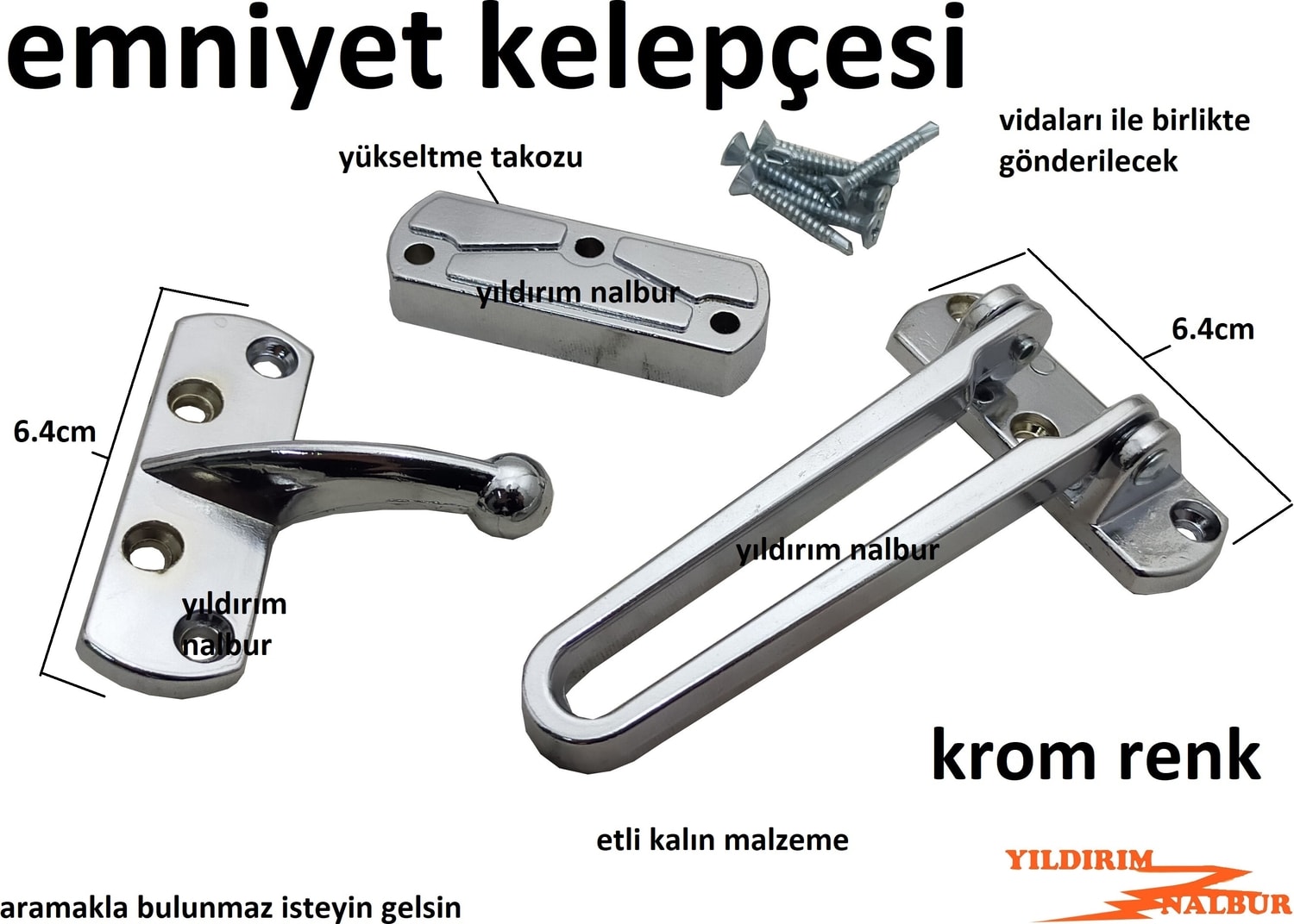 Çelik Kapı Emniyet Kelepçesi Krom Renk Kalın Renk Hırsız Kilidi