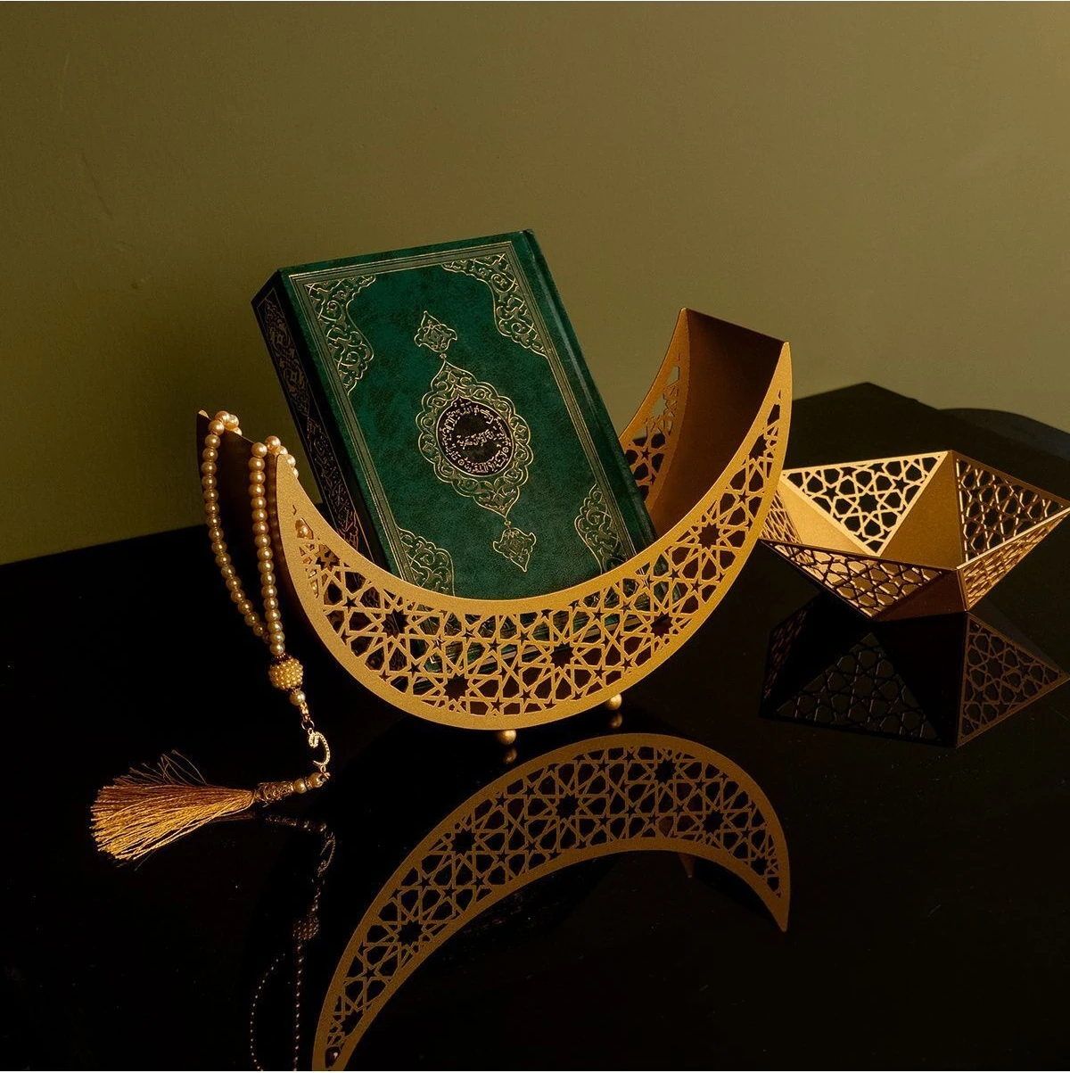 Metal Islami Motifli Hilal Masaüstü Dekor - 26 x 8 x 16 cm - Dini Dekorasyon - WAMH156