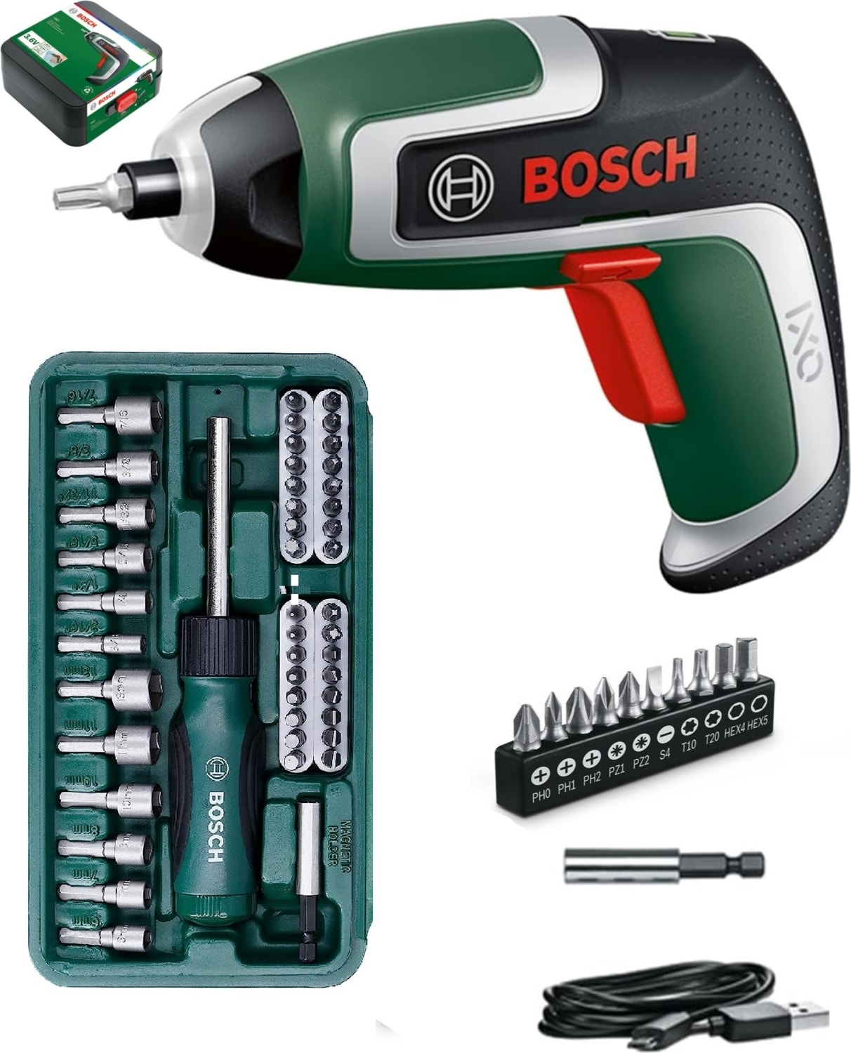 BOSCH Ixo 7 Akülü Şarjlı Tornavida Saklama Kutulu Şarjlı Matkap + 46 Parça Cırcır Tornavida Vidalama