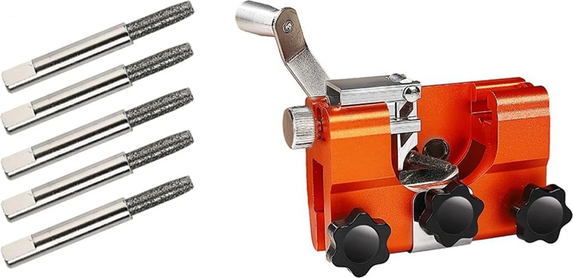 Testere Bileyici Jig, Zincirli ve Elektrikli Testereler Için 5 Bileme Çubuklu Taşınabilir Testere Zinciri Bileme Seti (Yurt Dışından)