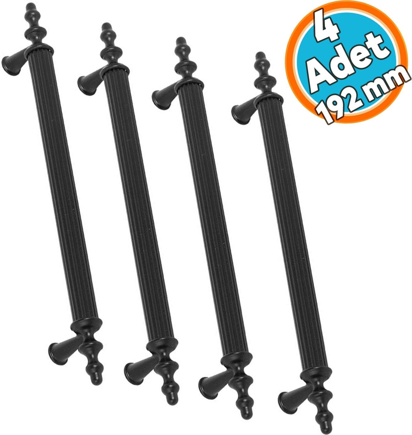 Mobilya Çekmece Dolap Kapak Kulbu Siyah Metal 192 mm (4 Adet)