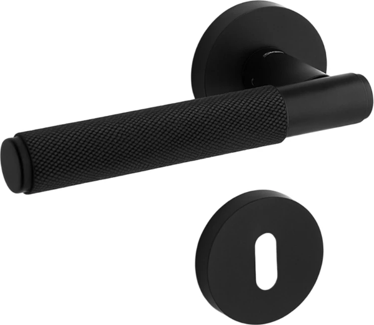 Tırtıllı Mat Siyah Oda Tipi Kapı Kolu Rozetli Sağ Sol Uygun Modern Iç Kapı Kilitli 1 Takım