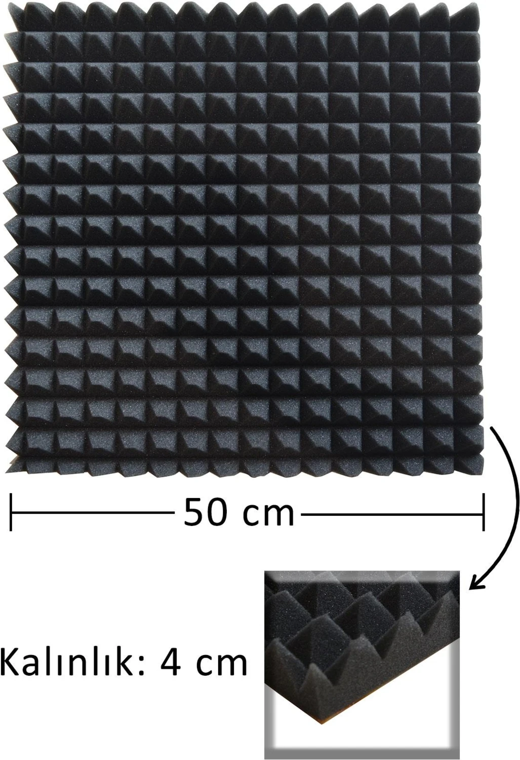 Akustik Yapışkanlı Ses Yalıtım Süngeri 50 x 50 x 4 Piramit Kesim/8 Adet