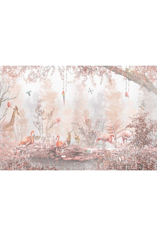 Kız Çocuk odası Duvar Kağıdı , Pembe Tonlarda safari hayvanları