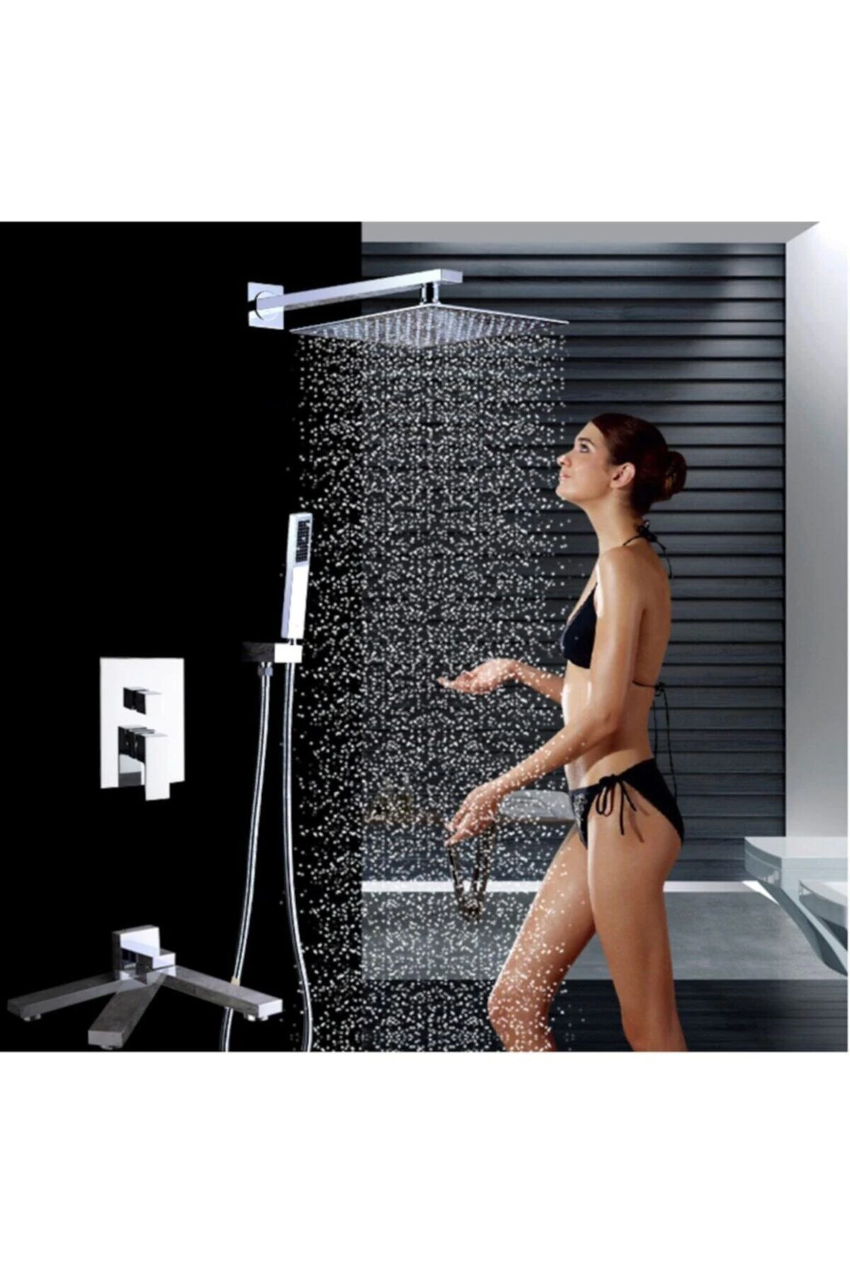 Banyo Bataryası Duş Seti Ankastre Krom 30x30 Tepe Duş 7 Yıl Garantili Sıva Altı Dahil