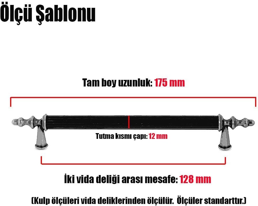 10 Adet Ovacık Mobilya Mutfak Dolap Çekmece Dolabı Kapak Metal Siyah Kulpu Kulbu Kulpları 128 mm