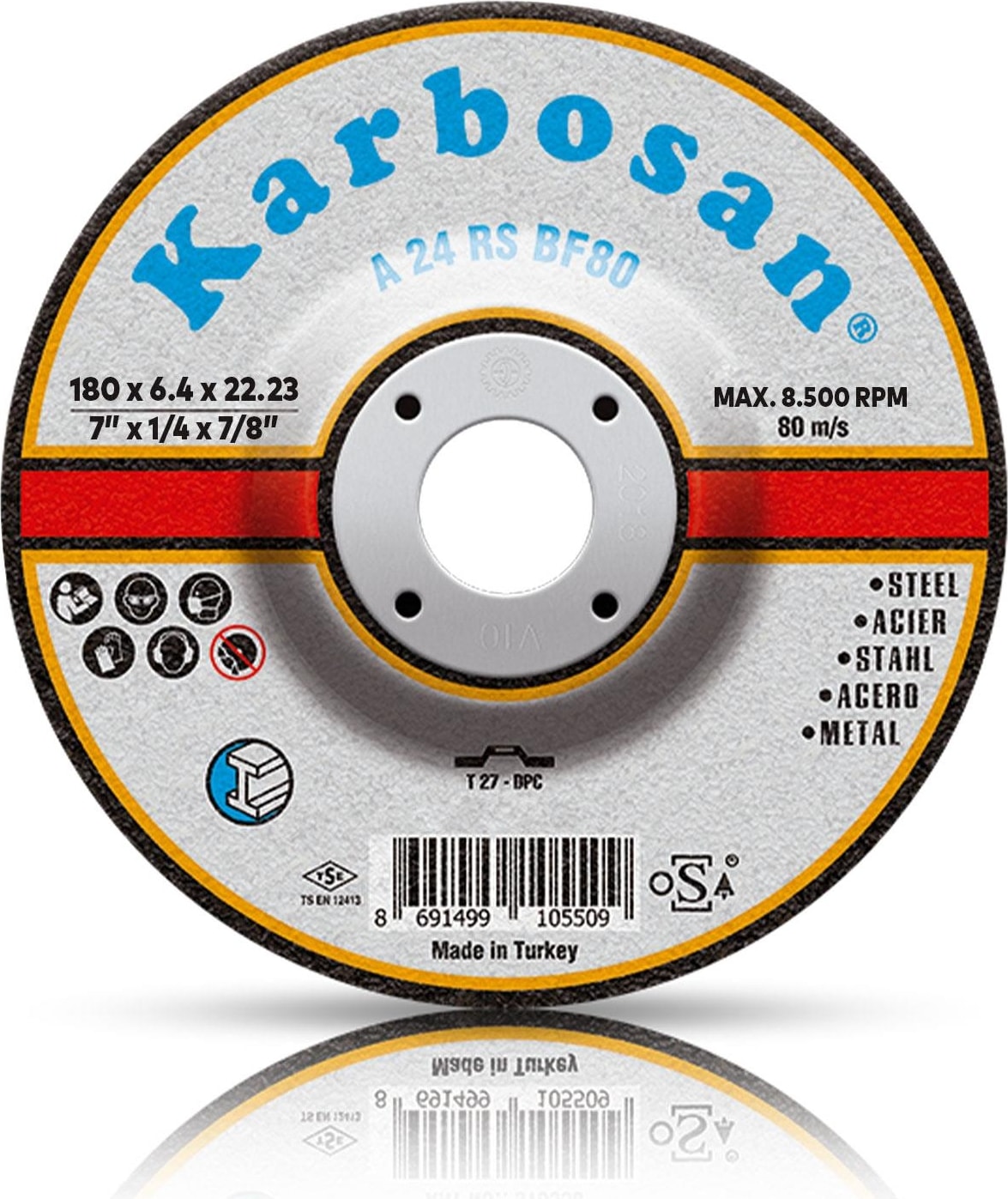 KARBOSAN Metal Kesici Taş Disk Taşlama Spiral Demir Kesme Diski 180X3.0X22.23 mm
