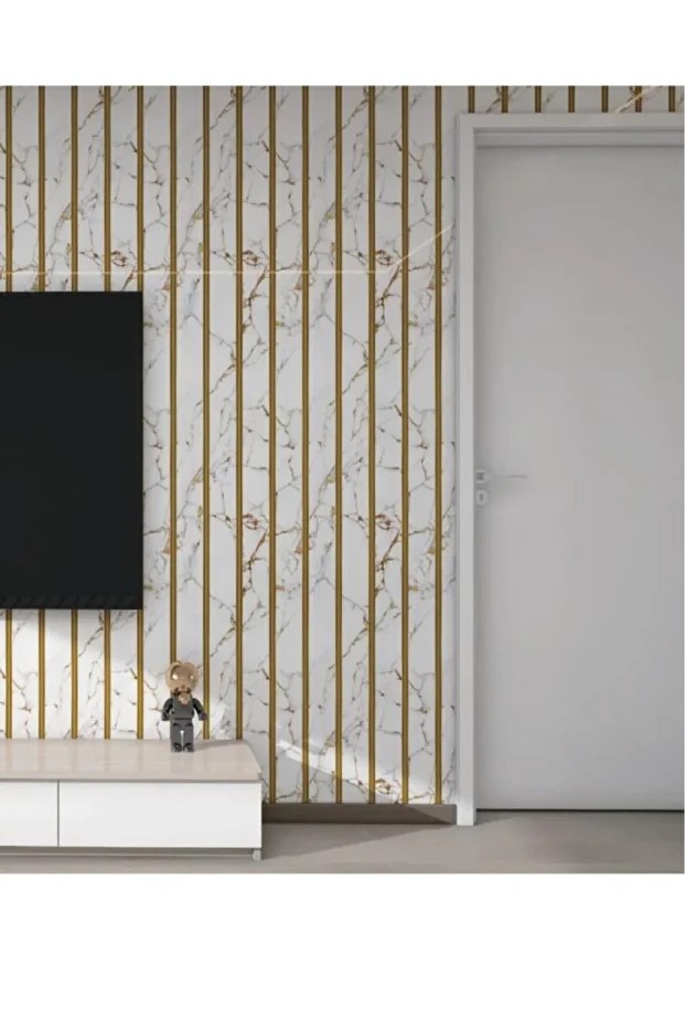 120cmx300cm Tek Parça Yapışkanlı Rulo Gold Beyaz Mermer Desenli Duvar Paneli Kağıdı Fatih QM0135