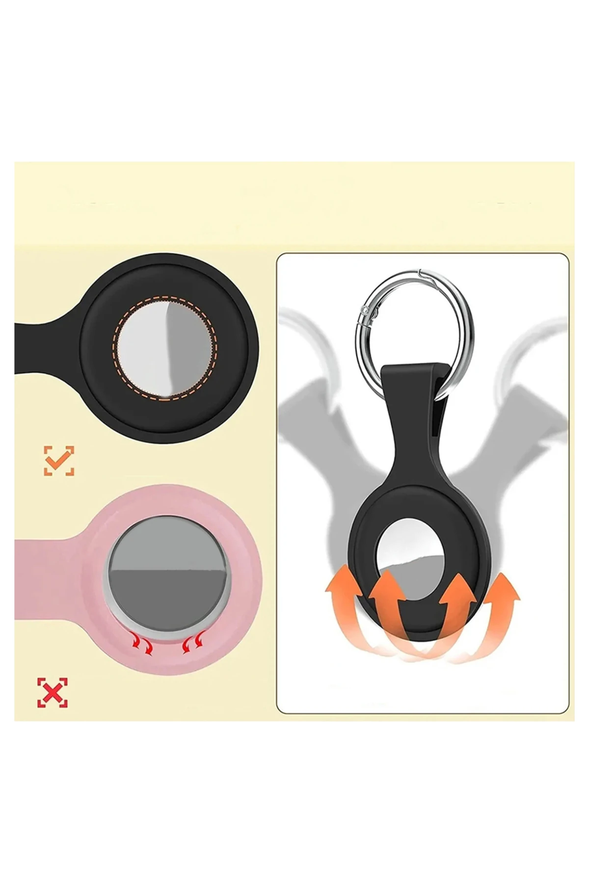 AirTag Uyumlu 4’lü Silikon Kılıf Seti Anahtarlık Arkası Kapalı Düşmez Yıkanabilir