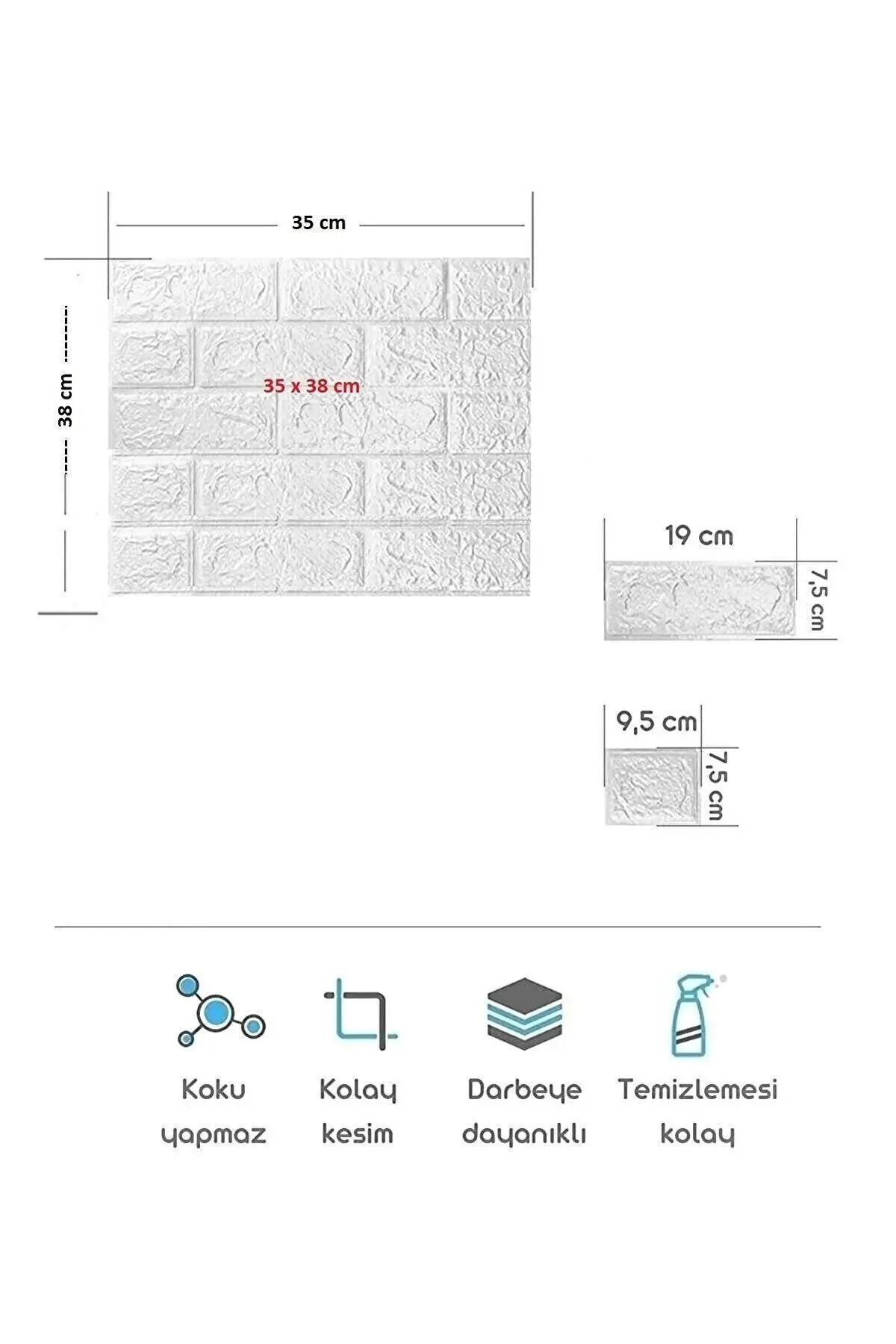  Kendinden Yapışkanlı Duvar Kağıdı Esnek Köpük Paneli 3d Tuğla Desen Beyaz 1 Adet 35x38 Cm