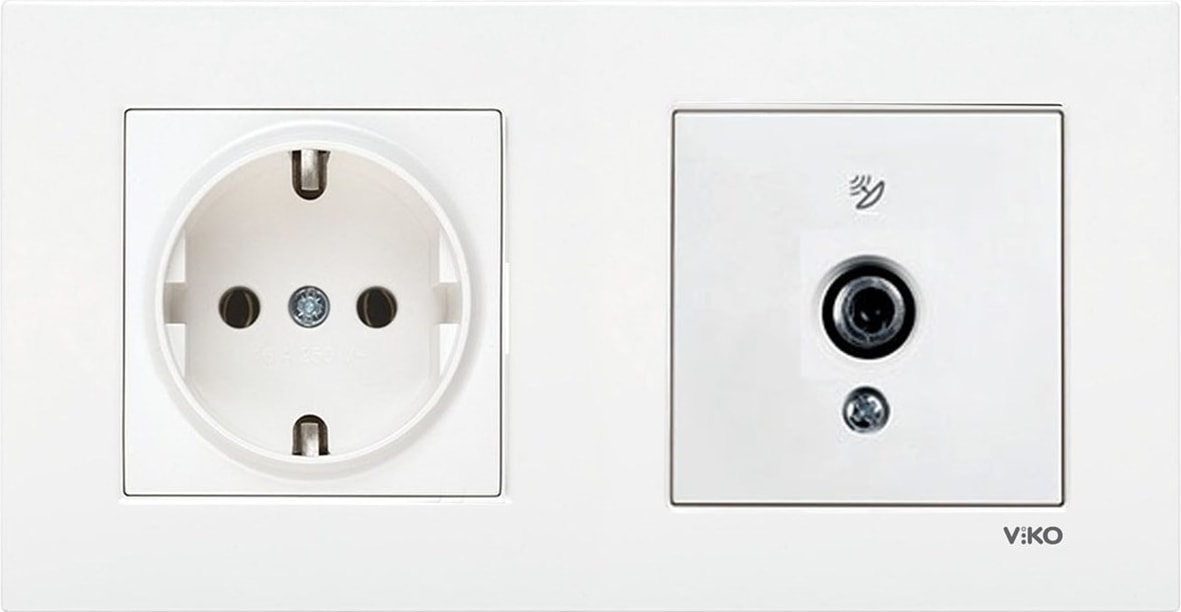 Karre Beyaz 2'li Set Topraklı Priz ve F Konnektör Uydu Priz Set