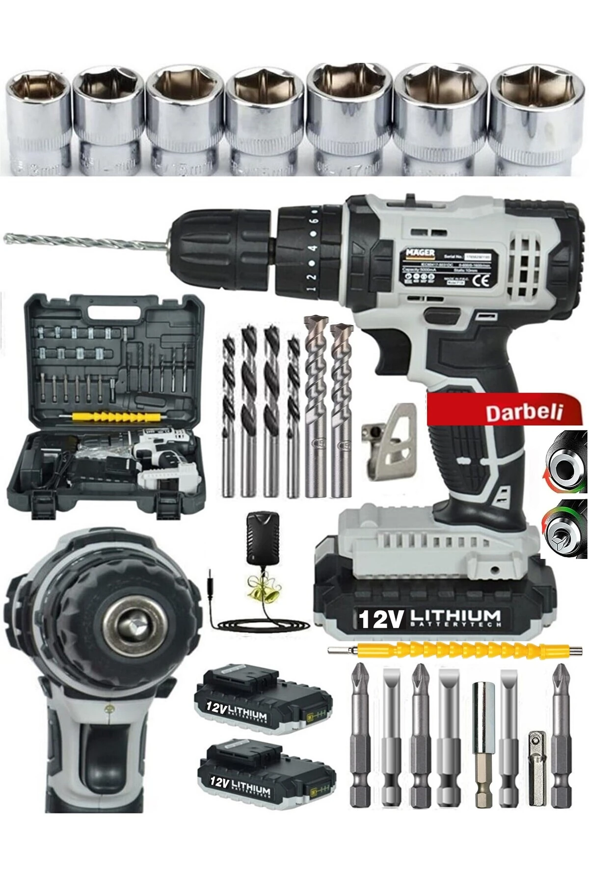 Germany Thechnology 12 V Çift Batarya Li-ıon Akülü Vidalama Darbeli Şarjlı Matkap Ve Özel Set