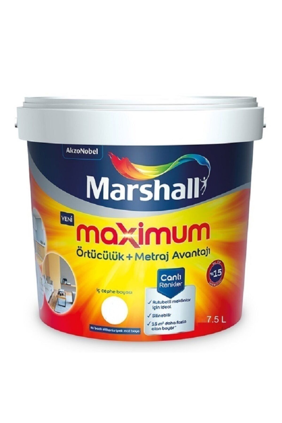 Maximum Su Bazlı Silinebilir Ipeksi Mat 7,5 Lt /10 Kg  Beyaz