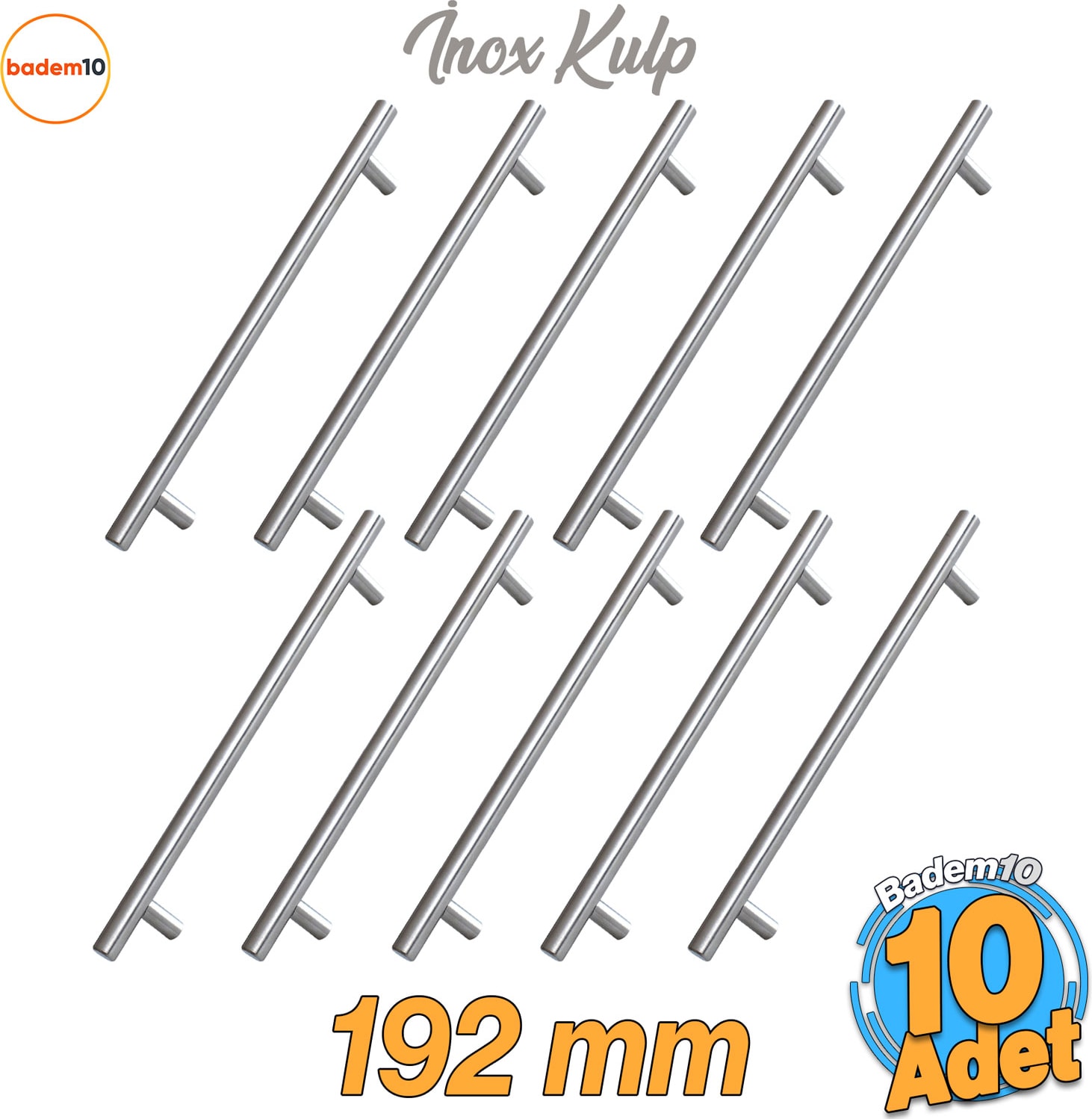 Alteta 192 mm Inox Metal 10 Adet Mobilya Mutfak Çekmece Dolap Dolabı Kapak Kulpu Kulbu Kulpları