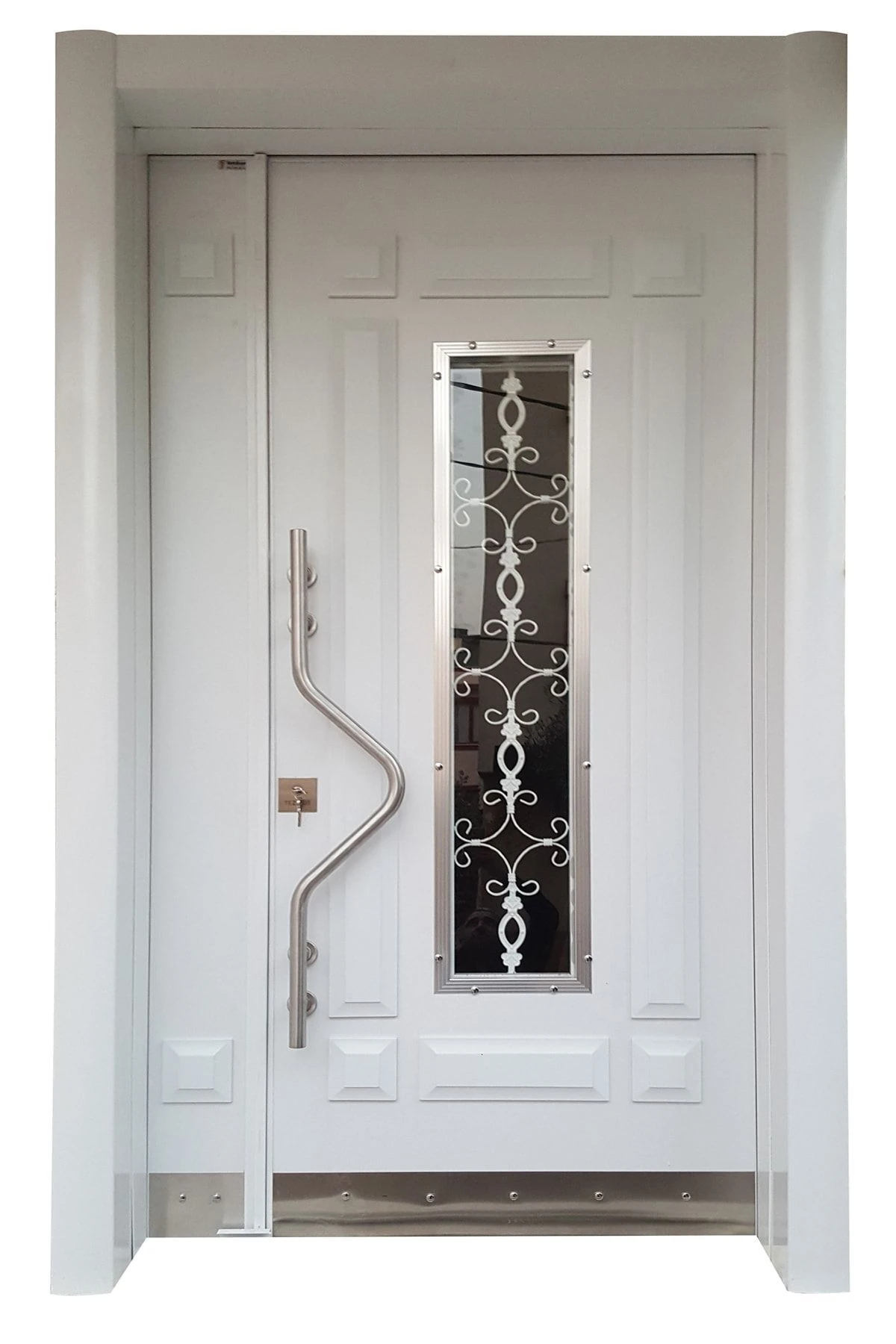 Beyaz Apartman Bina Giriş Kapısı, Hidrolik Sistemli Ve Camlı Villa Kapısı Sağ Açılım