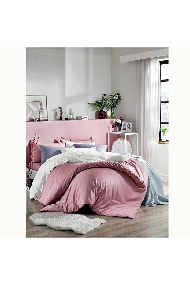 Mix&Match Pamuk Saten Çift Kişilik Nevresim Kılıfı Mavi