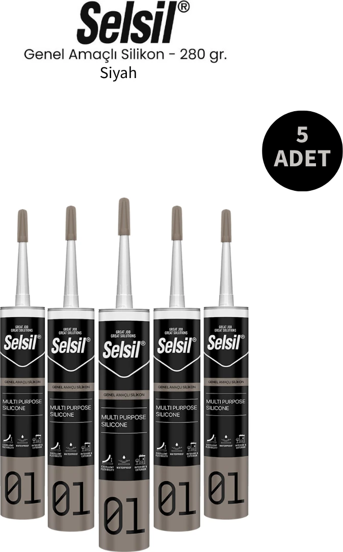 Genel Amaçlı Siyah Silikon 280 Gr. - 5 Adet