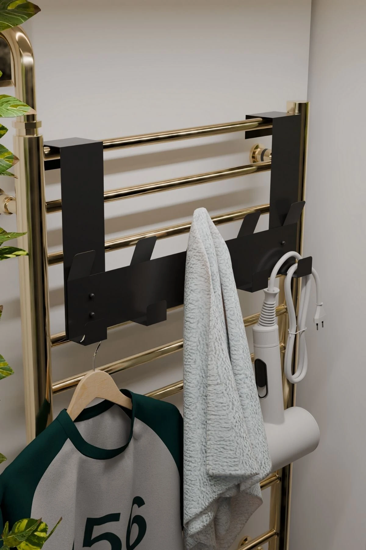 Siyah Havlupan Askısı Banyo Petek Askısı ve Havlu Askılığı, Banyo Peteği Askılığı MT104S