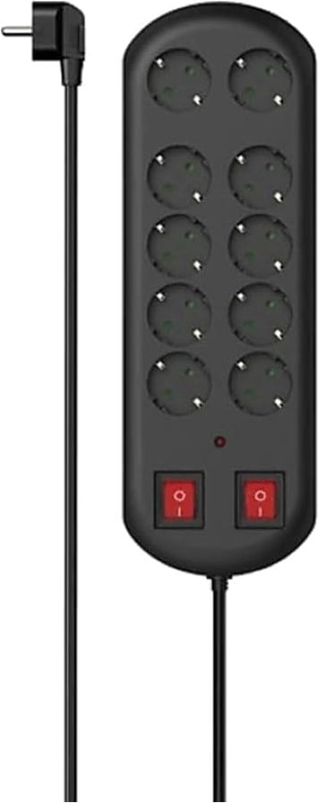 HM.223164 10'lu Akım Korumalı Priz 2 Switches 2m Siyah