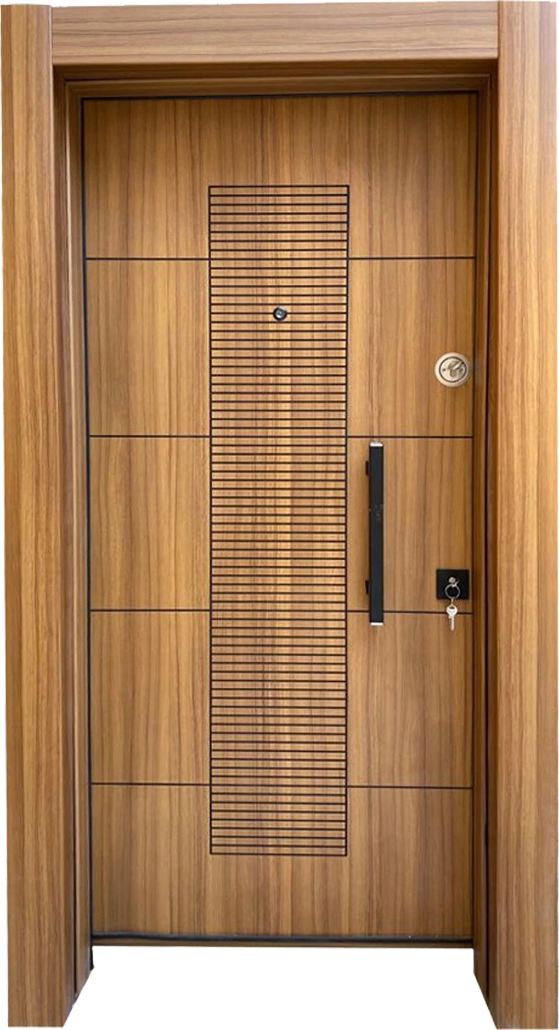 Ahşap Kaplama Rustik Çizgili Düz Model Çelik Kapı Daire Kapısı