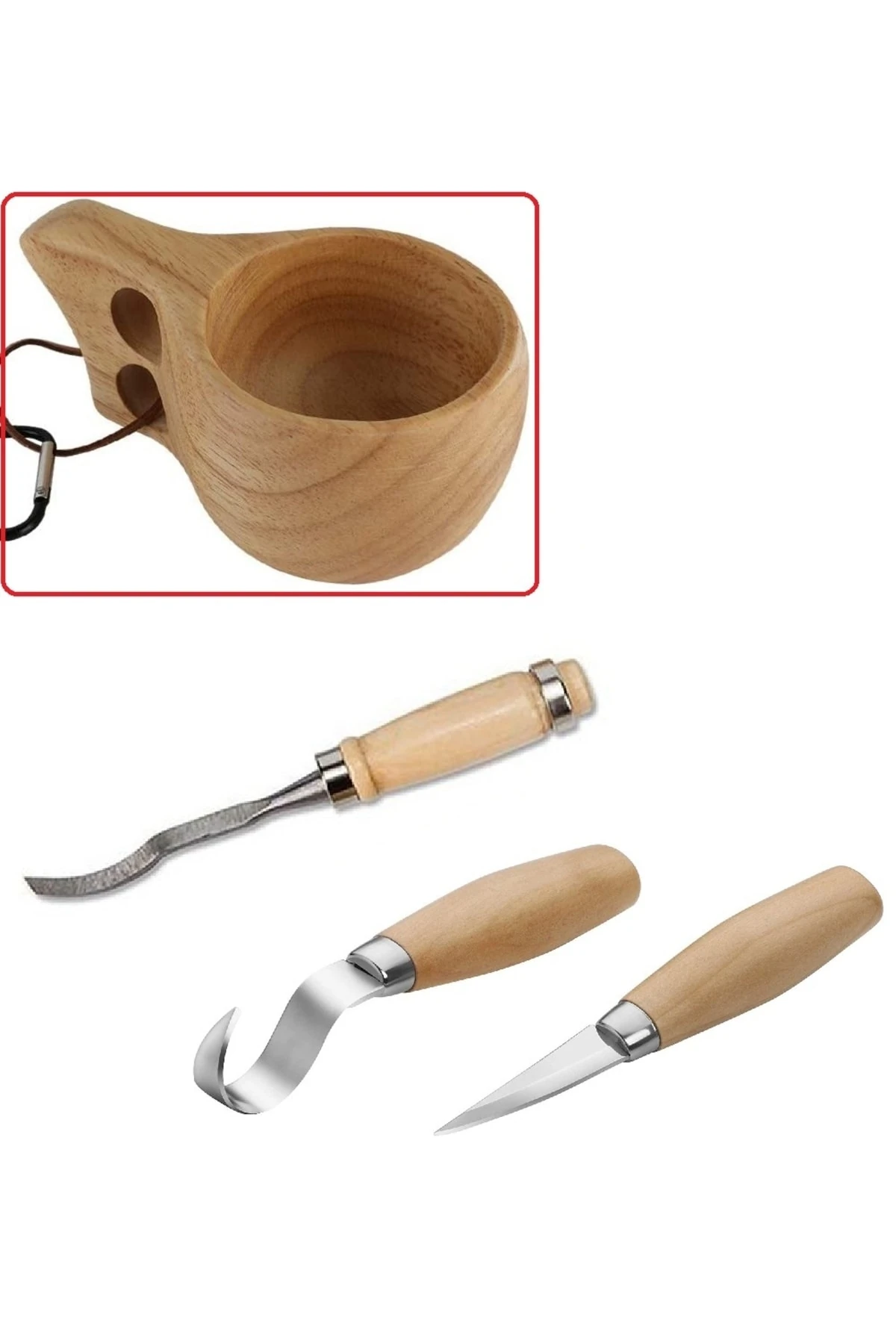 Ahşap Oyma Bıçak Alet Seti Kaşık Kuksa Oval Düz Oyma Yontma Bıçağı 3 Parçalı Set
