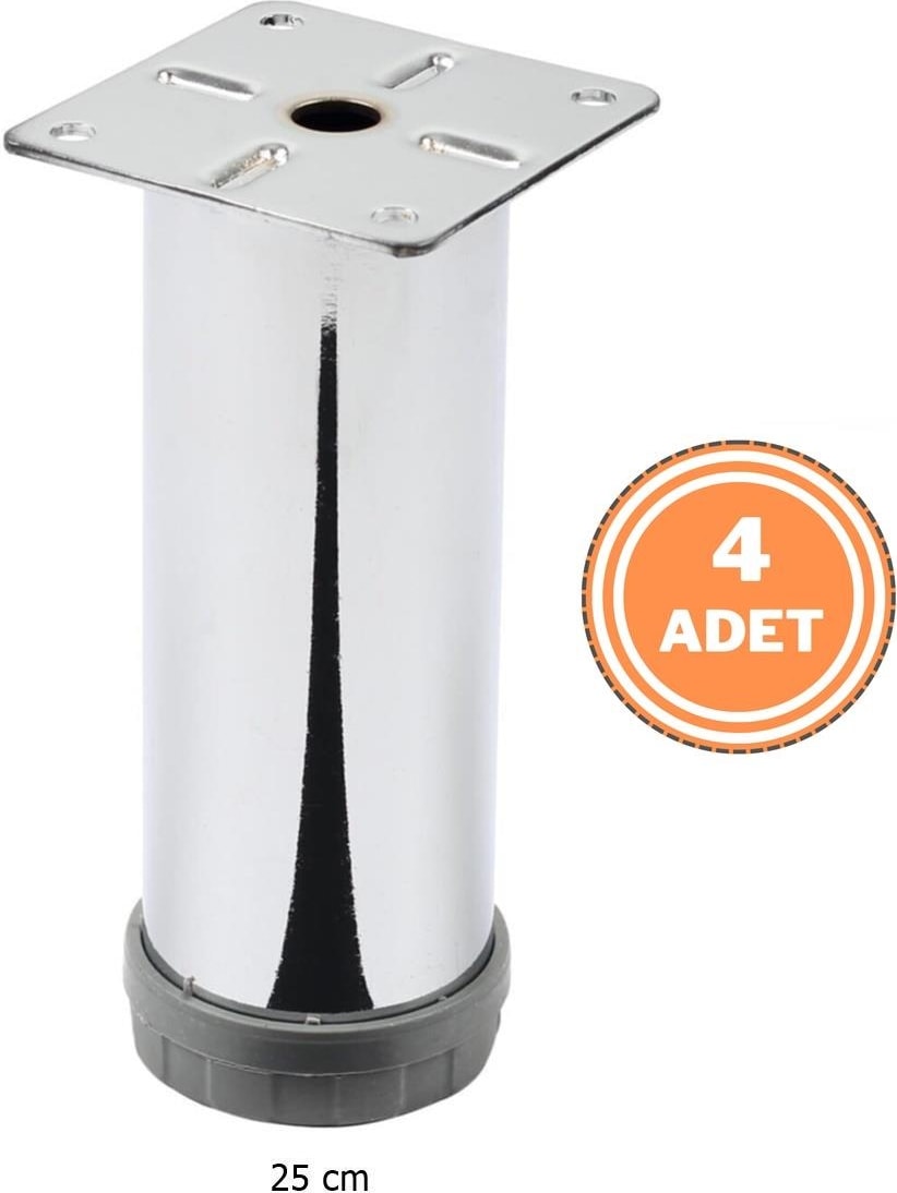 4 Adet Mobilya Ayağı Metal 25 cm Alttan Ayarlı 42 mm Krom Ayak