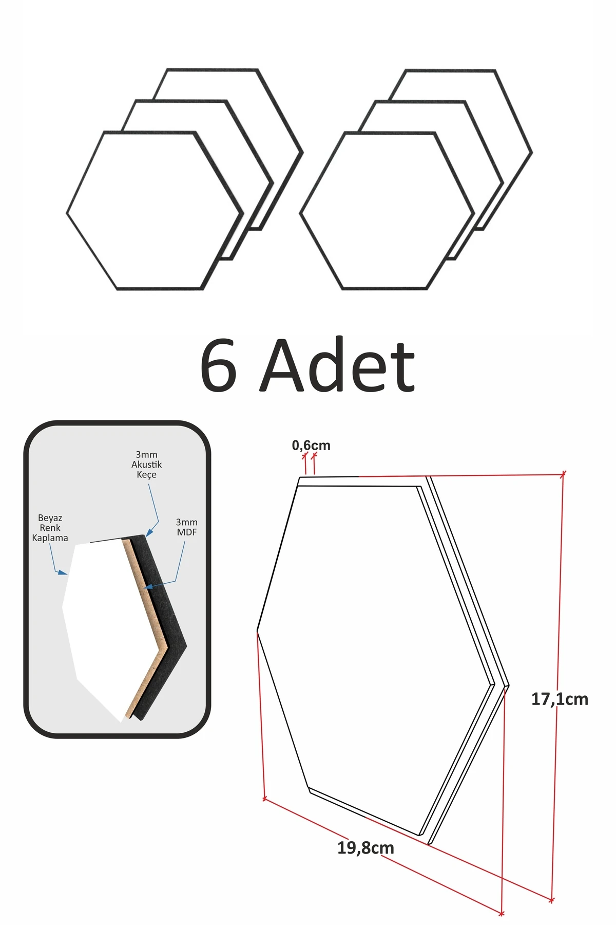 Ahşap Altıgen Petek Duvar Paneli 6 Adet Meşe Akustik 19,5x17cm
