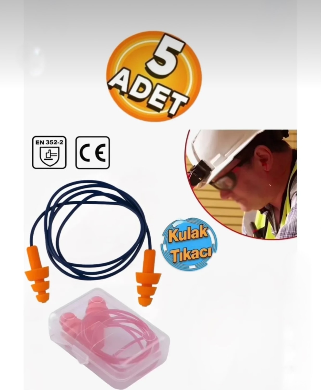 Kulak Tıkacı 23 Db Yıkanabilir Ipli Ses Önleyici Yüzme Su Kaçma Kulak Koruyucu (5 Adet)