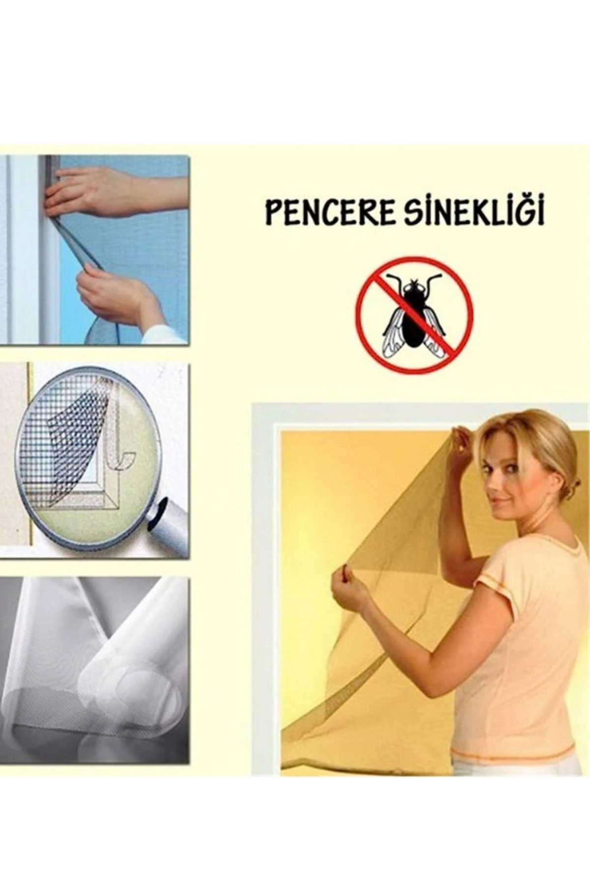 75x125 Cm Pencere Sinekliği Tül Sineklik Cam Kapı Kara Sinek Koruyucu Yapışkanlı Cırtlı Pratik Sinek