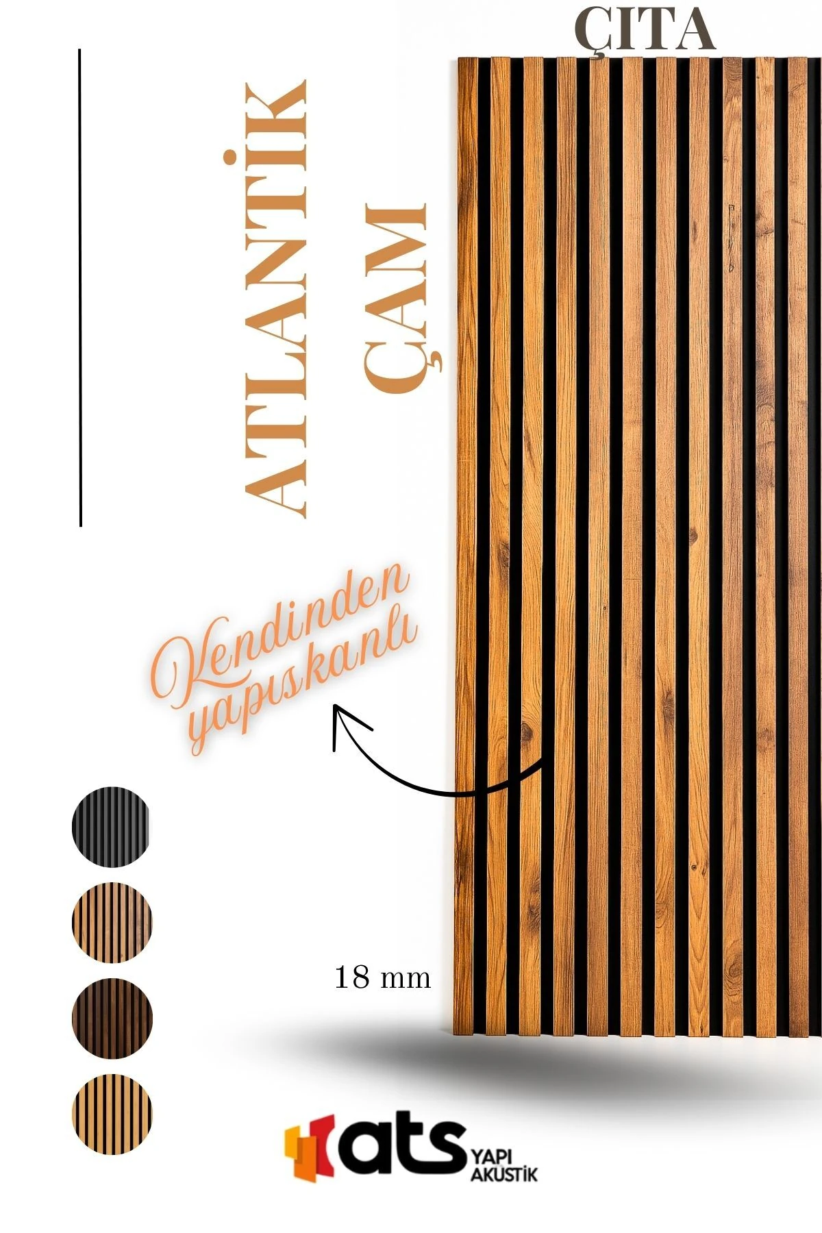 Atlantik Çam Kendinden Yapışkanlı Çıta – 12 Adet | 120 Cm Uzunluk 18 mm Kalınlık Duvar Dekor Paneli