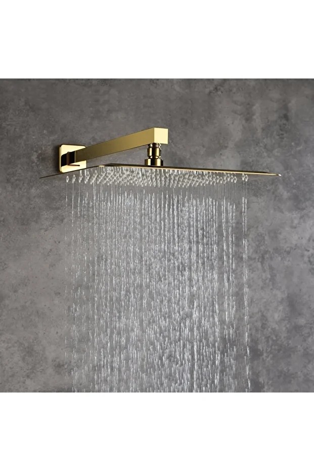 Ankastre Duş Başlığı Borulu Kare Slim Metal 25x25 Cm Altın