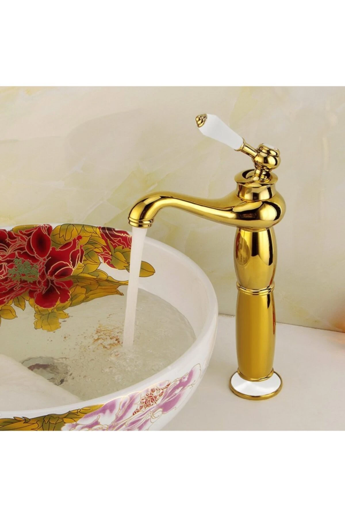 Yüksek Çanak Rustik Lavabo Bataryası Vintage Altın Ksl100-g