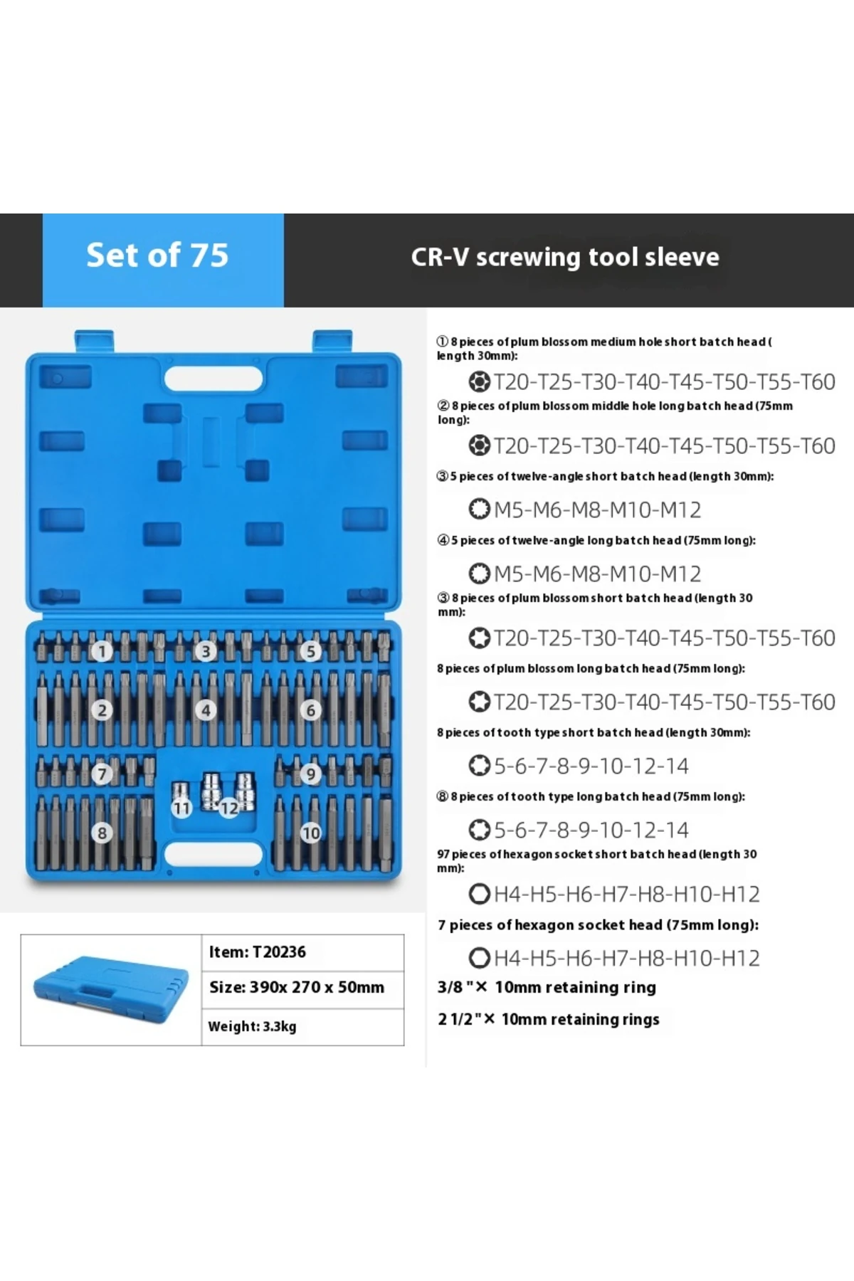 75 Parça Torx Allen Ribe M Tipi 30mm Ve 75mm Bits Uç Seti