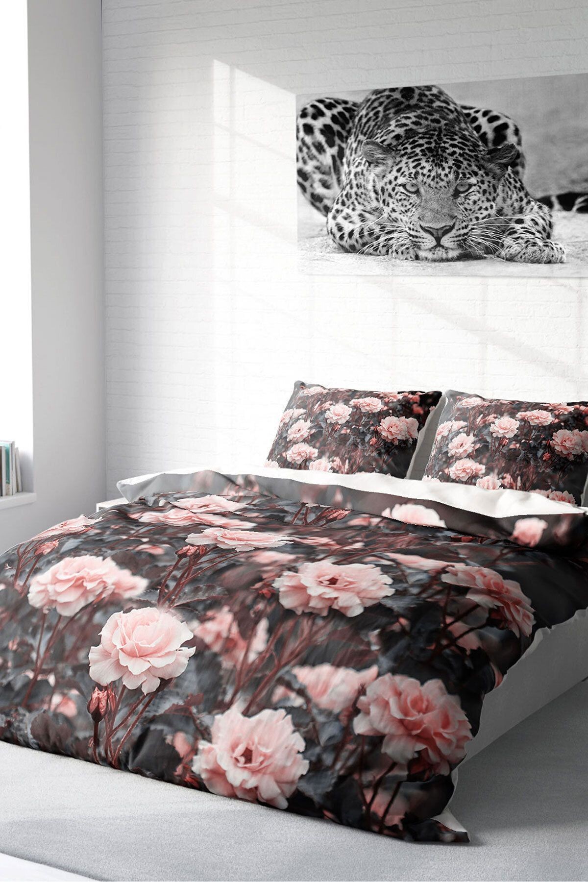 Lastikli Çarşaflı %100 Pamuk Saten Çift Kişilik Nevresim Takımı Roses Garden