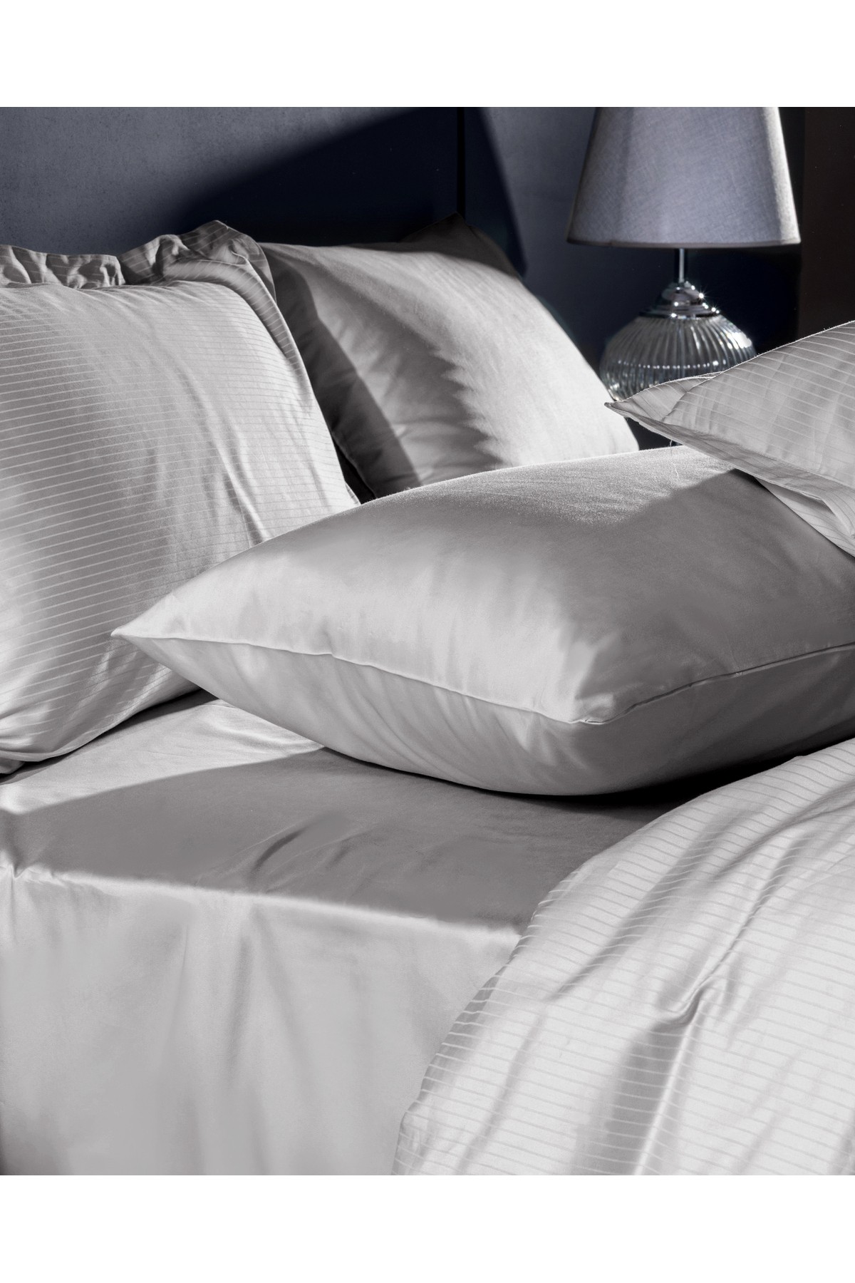 Thalie King Size %100 Pamuk Çizgili - 300TC Saten Nevresim Takımı - Gri