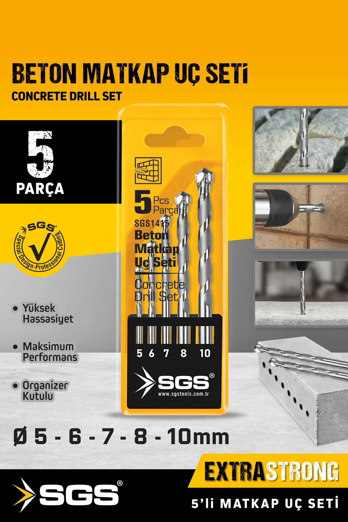 Elmas Beton Matkap Ucu Seti 5 Parça Tavlanmış Yüksek Çelik