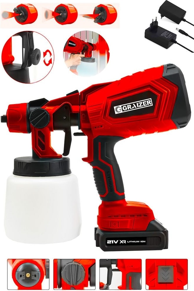 Powerforge 21V Çift Akülü 300 mm Vernik Sprey Boya Püskürtme Makinesi-Kırmızı