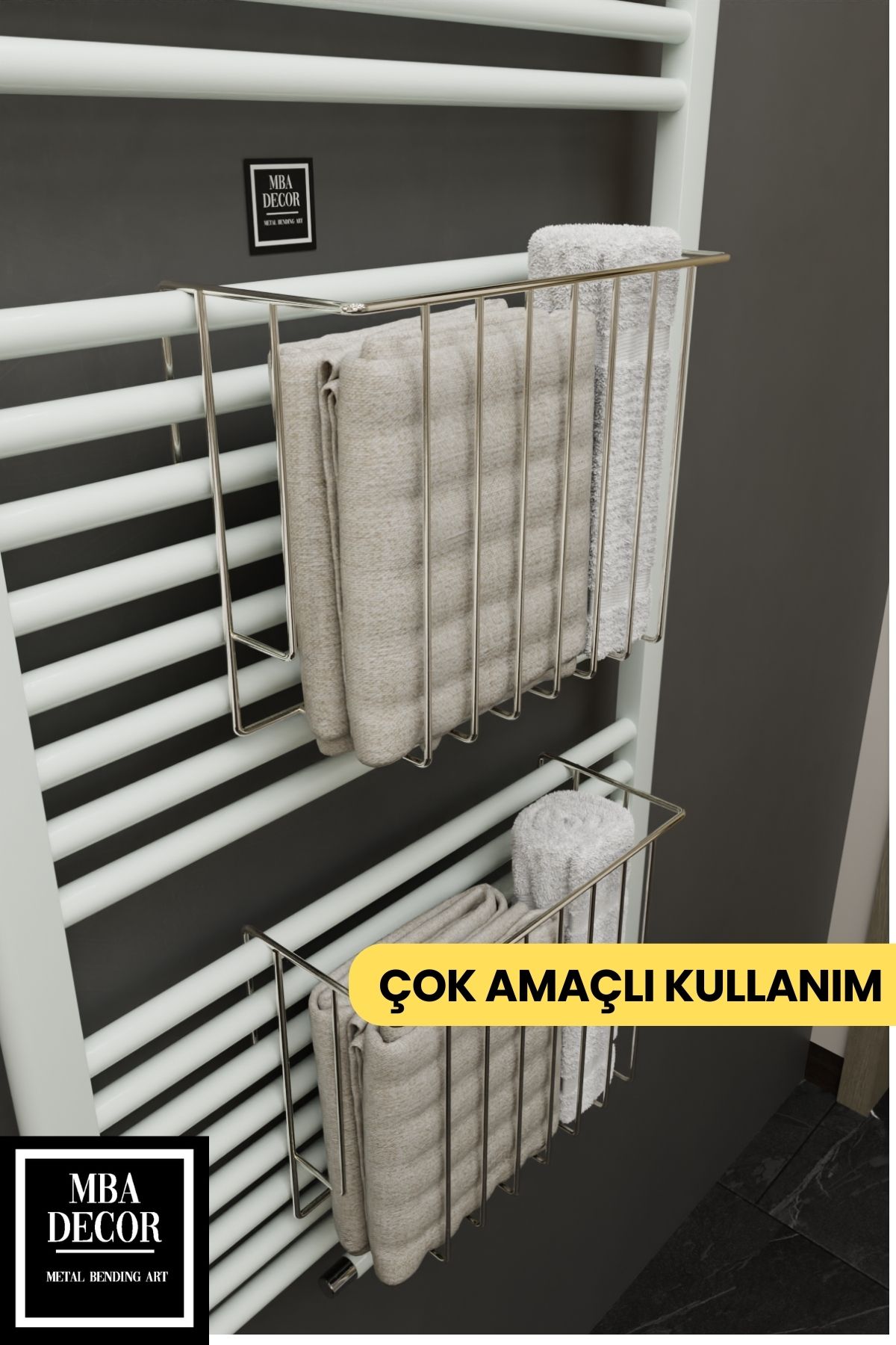 Gümüş Havlupan Düzenleyici Asılabilir Organizer Banyo Havluluk Tuvalet Kağıdı 30x28x10cm