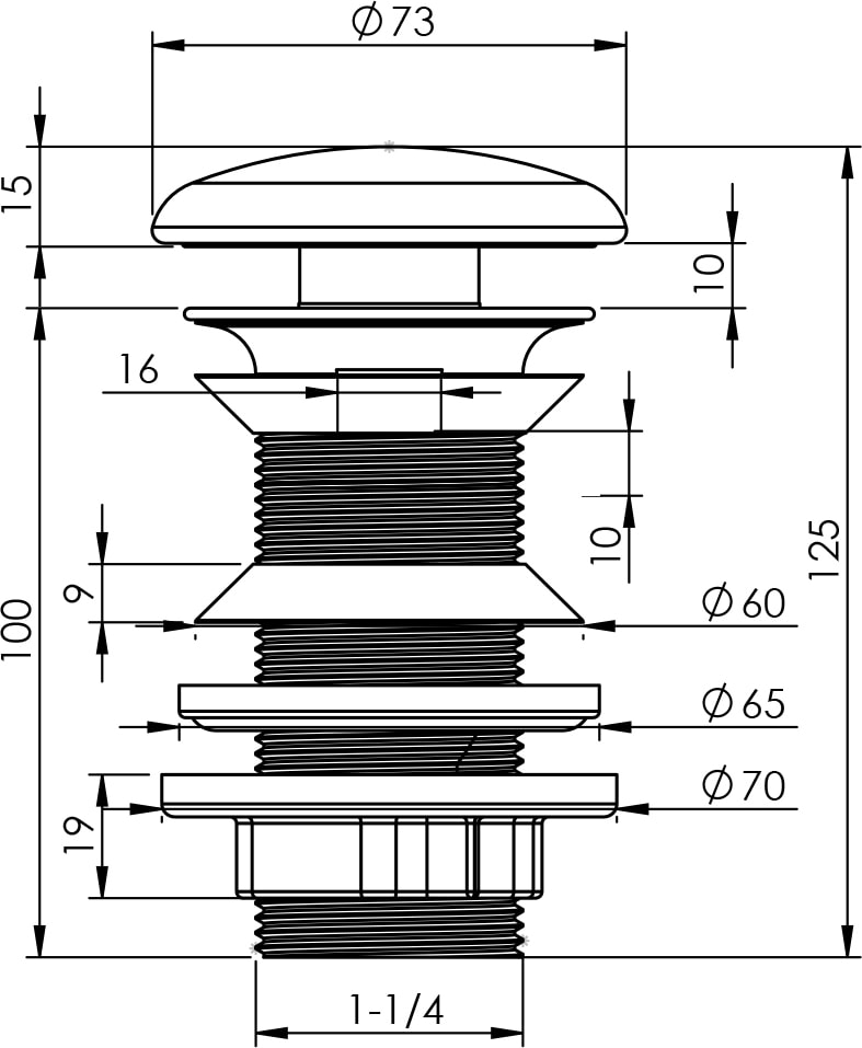 Sifon Tapası - Bas Aç - Parlak Krom Başlıklı -Taşma Deliksiz-Pis Su Çıkış Borusu Hariç
