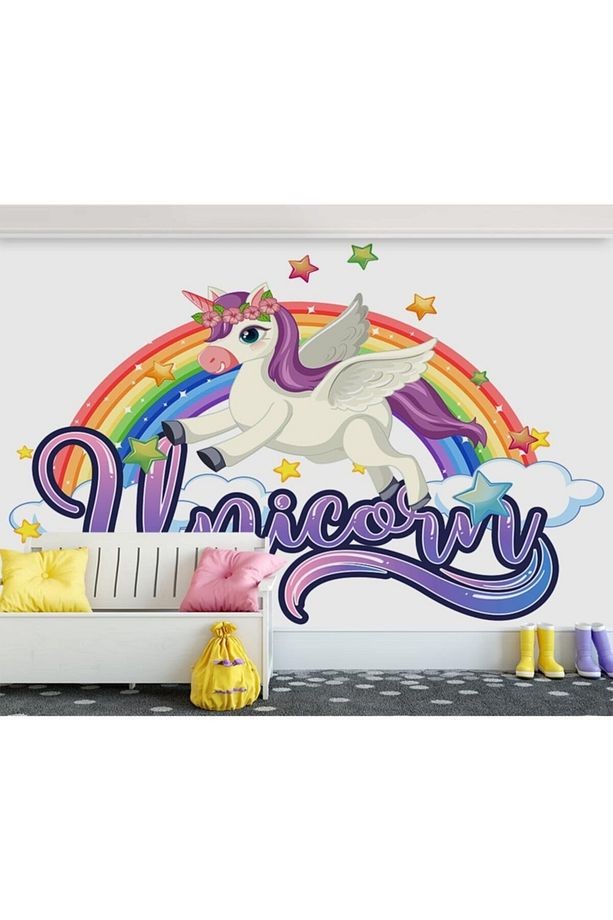 Unicorn Boynuzlu Renkli At Çocuk Odası Kendinden Yapışkanlı Duvar Folyosu