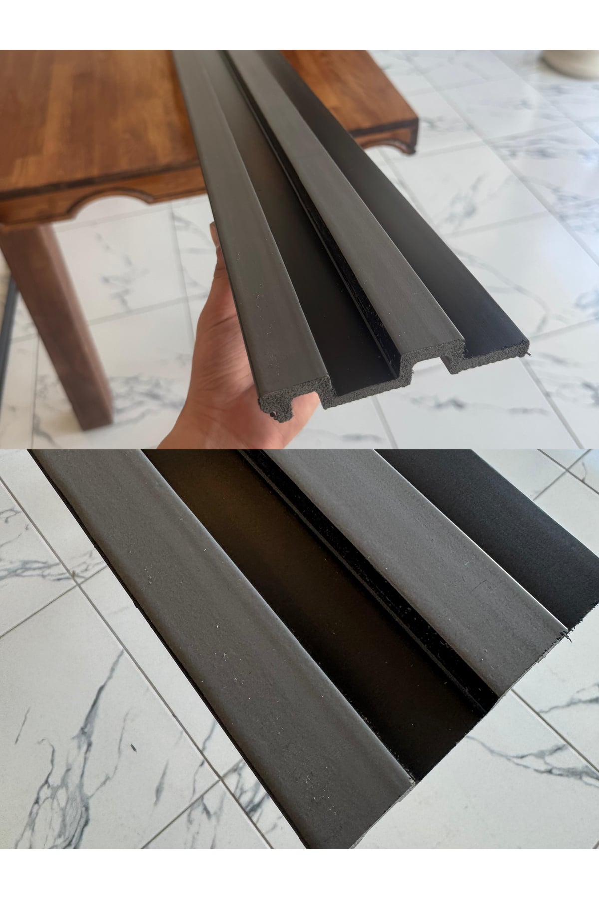 Pvc Polimer 2 Fugalı Antrasit Duvar Lambiri Ofis Tv Arkası Koridor Dekoratif Panel