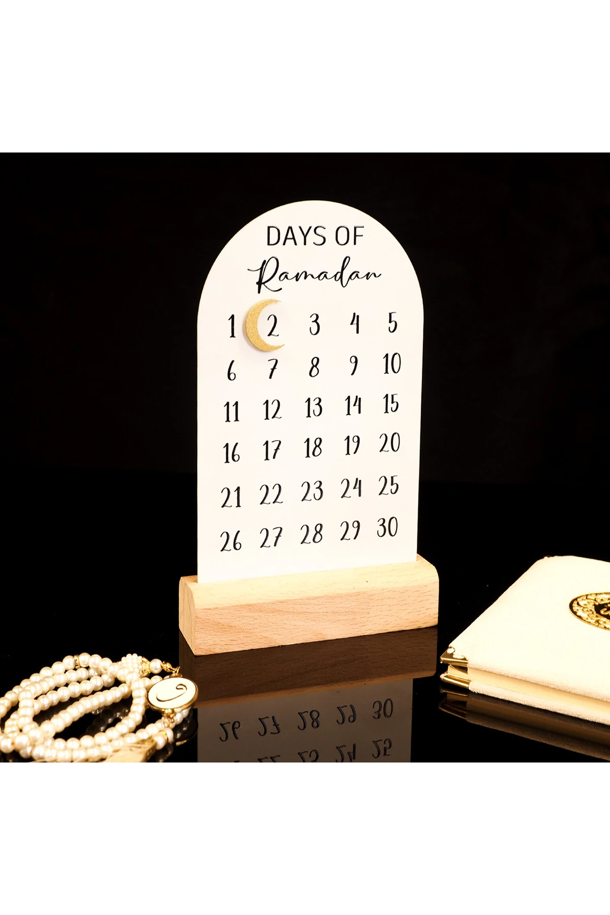 Days Of Ramadan Yazılı Ahşap Kaideli Masaüstü Mıknatıslı Metal Ramazan Takvimi - Wamh179