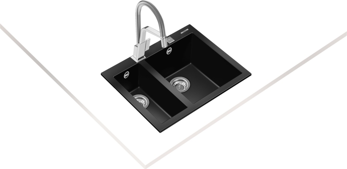 FORSQUARE 590 TG BLACK Ankastre Kumanda Sifonlu Granit Eviye Siyah 59 cm 115260019